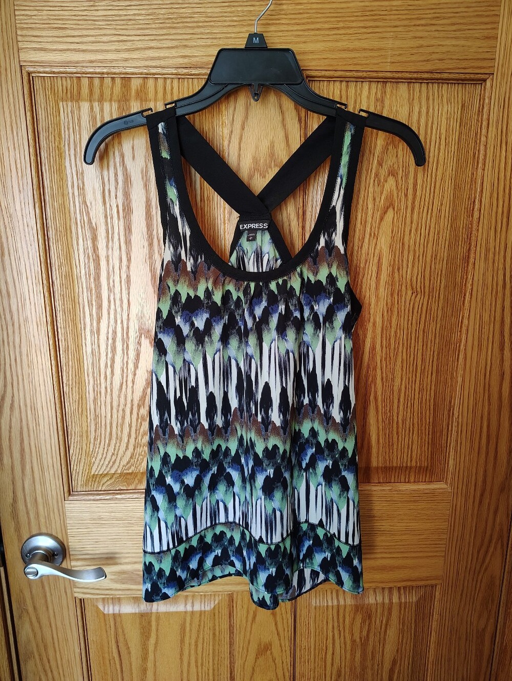 Express Women's Printed Crossback Tank Top - Green Multi